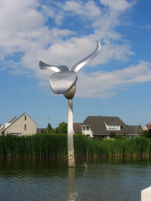 Large Stainless Steel Flower Sculpture | Public Sculptures by Jeroen Stok. Item made of steel
