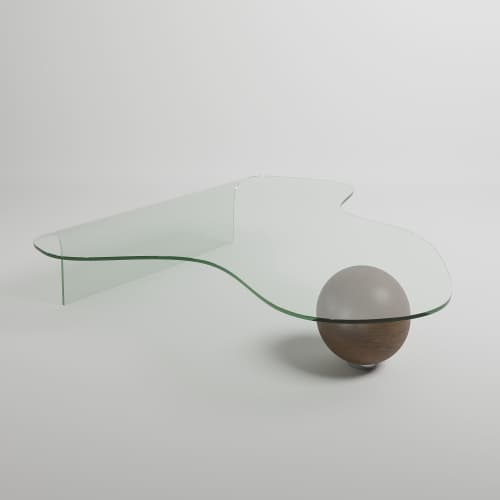GlobeWoo Coffee Table | Tables by OM Editions: A Limited Edition Furniture Collection. Item made of oak wood with glass works with minimalism & mid century modern style