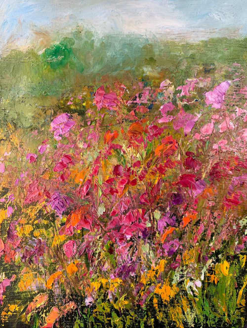 Wild Flowers II | Oil And Acrylic Painting in Paintings by Checa Art. Item composed of canvas and synthetic