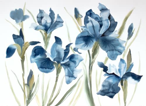 Irises No. 3 : Original Watercolor Painting | Paintings by Elizabeth Becker. Item made of paper works with boho & minimalism style