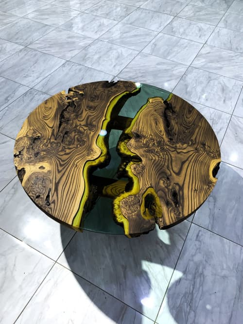 Black Wood Coffee Table - Round Coffee Table - Wood Table | Tables by Tinella Collection. Item composed of wood and glass in minimalism or contemporary style