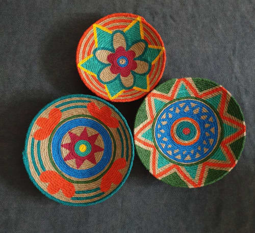 Modern Boho Wall Decor Baskets | Decorative Plate in Decorative Objects by Sarmal Design. Item made of bamboo with cotton works with boho & contemporary style