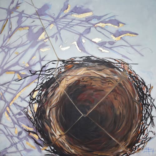 Nest with Muted Shadows | Oil And Acrylic Painting in Paintings by Andie Paradis Freeman | Hagood Homes at St. James Plantation in Southport. Item made of canvas & synthetic