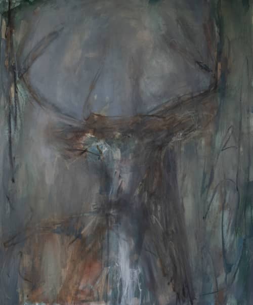 Nocturnal Buck II | Oil And Acrylic Painting in Paintings by Jessica Whitley Studio. Item composed of wood and synthetic