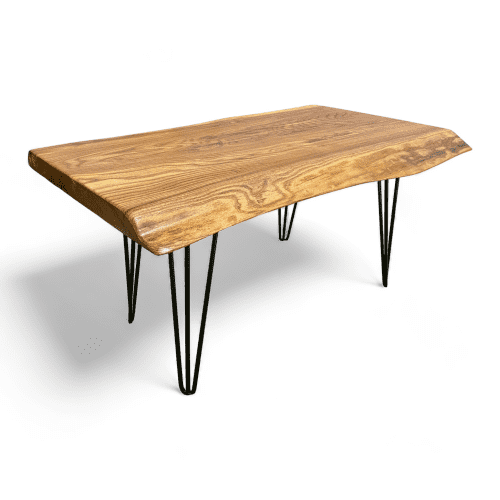 Live Edge English Elm Coffee Table with Steel Hairpin Legs | Tables by Carlberg Design. Item composed of wood and steel in minimalism or country & farmhouse style