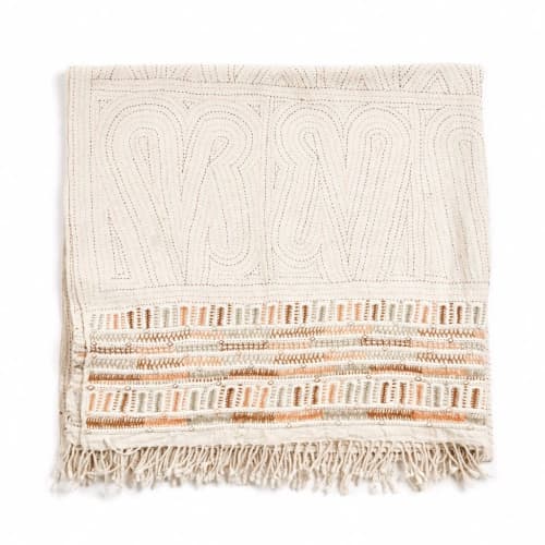Unah Coral Fully Hand Embroidered Organic Cotton Throw | Linens & Bedding by Studio Variously. Item made of cotton