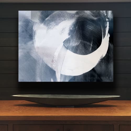 Graceful With Intention - blue, black and white abstract art | Oil And Acrylic Painting in Paintings by Lynette Melnyk. Item composed of canvas