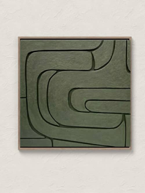 Green Geometric 3d Artwork | Mixed Media by Berezart. Item composed of canvas and paper in boho or minimalism style