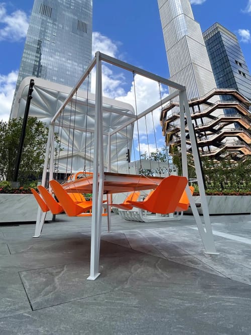 Duffy London Swing Table, 8 Persons | Swing Chair in Chairs by Duffy London | Hudson Yards in New York. Item composed of oak wood compatible with modern style