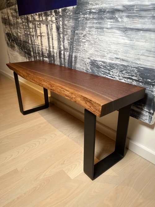 Black Walnut Live Edge Entryway Bench | Benches & Ottomans by Lock 29 Design. Item composed of walnut and steel in minimalism style