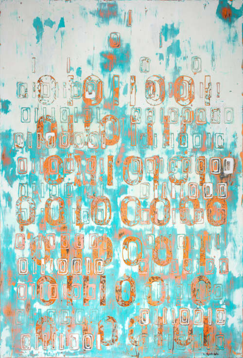"You Are Extraordinary" binary code message series - sold | Oil And Acrylic Painting in Paintings by L Rowland Contemporary Art. Item composed of wood & synthetic
