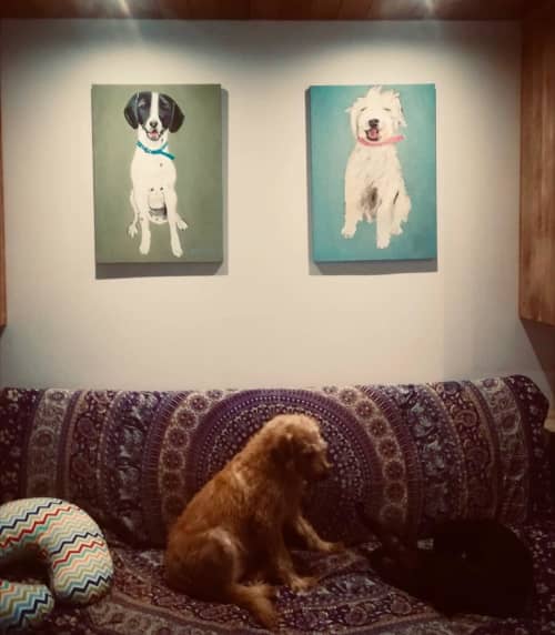 Dog Paintings | Oil And Acrylic Painting in Paintings by Lulu Bella Art. Item composed of canvas and synthetic