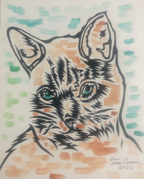 cat india ink and watercolor | Watercolor Painting in Paintings by Tom Cramer. Item composed of paper