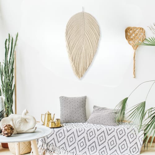 Leaf Wall Sculptures | Wall Hangings by YASHI DESIGNS. Item composed of cotton in boho or mid century modern style