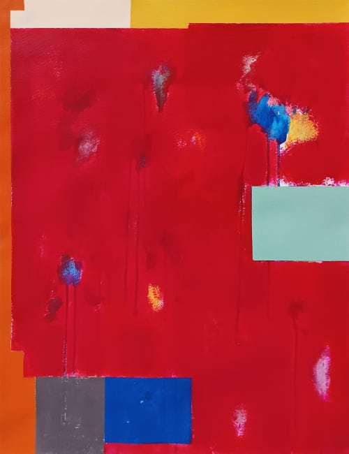Red composition VI | Oil And Acrylic Painting in Paintings by Luis Medina. Item made of paper works with minimalism & contemporary style