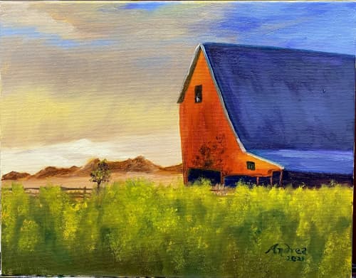 Shadows on a Red Barn | Oil And Acrylic Painting in Paintings by Andrea Frank | Page-Walker Arts & History Center in Cary. Item made of canvas with synthetic