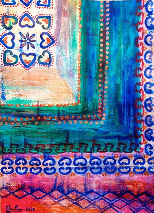 Emerald carpet | Oil And Acrylic Painting in Paintings by Elena Parau. Item made of canvas works with boho & contemporary style