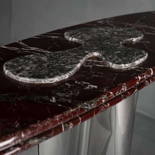 Marble & Steel Console Table — Reverie, Nitush Aroosh | Tables by Nitush Aroosh. Item composed of steel & marble compatible with contemporary and eclectic & maximalism style
