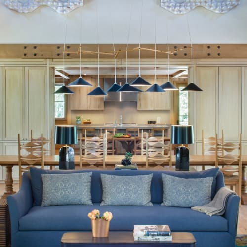 Emily Group of Nine | Chandeliers by MOSS Objects. Item composed of oak wood and steel in minimalism or mid century modern style