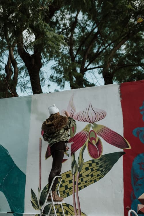 Orquídea Buenos Aires | Street Murals by La Rivera Ilustrada. Item composed of synthetic
