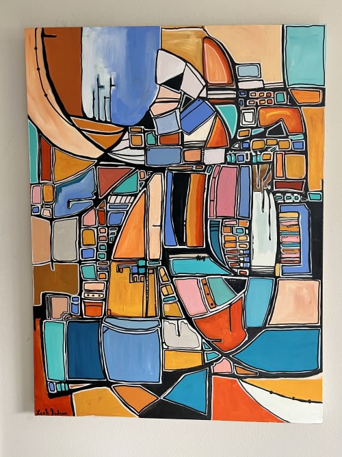 Caravel on the Horizon | Oil And Acrylic Painting in Paintings by Leah Nadeau. Item made of synthetic works with mid century modern & eclectic & maximalism style