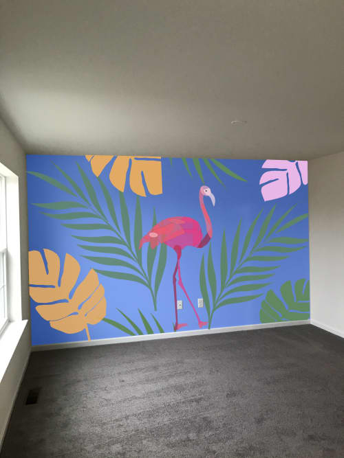 Flamingo Mural | Murals by Britny Lizet. Item composed of synthetic in boho or mid century modern style