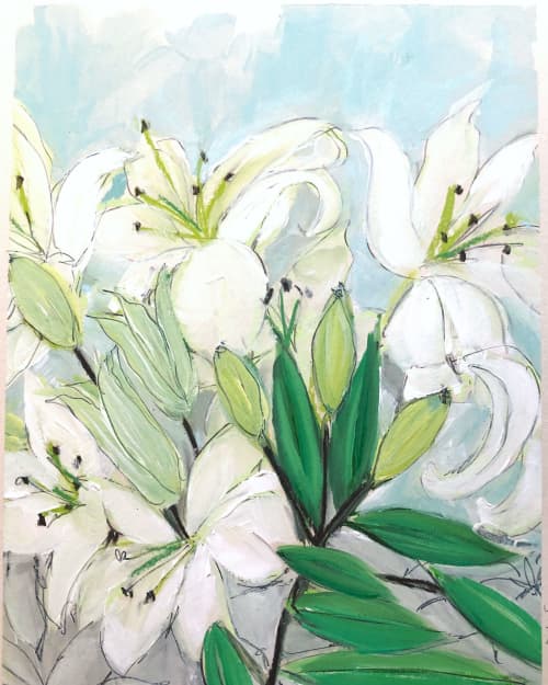 Winter Lilies | Mixed Media by Jean Wilson Freeman. Item made of paper