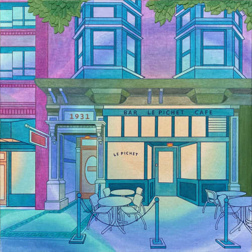 Le Pichet | Oil And Acrylic Painting in Paintings by Elizabeth Gahan | Embassy Suites by Hilton Seattle Downtown Pioneer Square in Seattle. Item made of canvas with synthetic works with contemporary & modern style