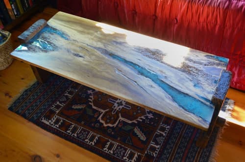 Live edge oak epoxy inlay coffee table | Tables by Abodeacious. Item composed of oak wood