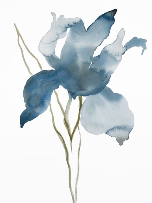 Iris No. 149 : Original Watercolor Painting | Paintings by Elizabeth Becker. Item composed of paper compatible with minimalism and contemporary style