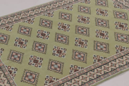 Vintage Bokhara Rug in Soft Sage Green with Geometric | Area Rug in Rugs by Rug and Kilim