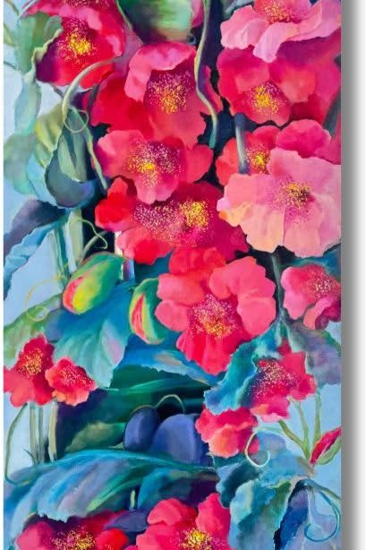 Tropical Flowers-red Hibiscus | Oil And Acrylic Painting in Paintings by Christiane Papé. Item composed of canvas and synthetic