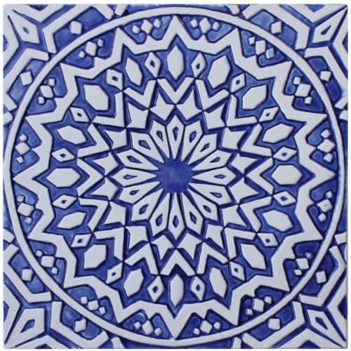 Large blue and white Moroccan tiles (1 tile) | Tiles by GVEGA. Item made of marble works with boho & mediterranean style