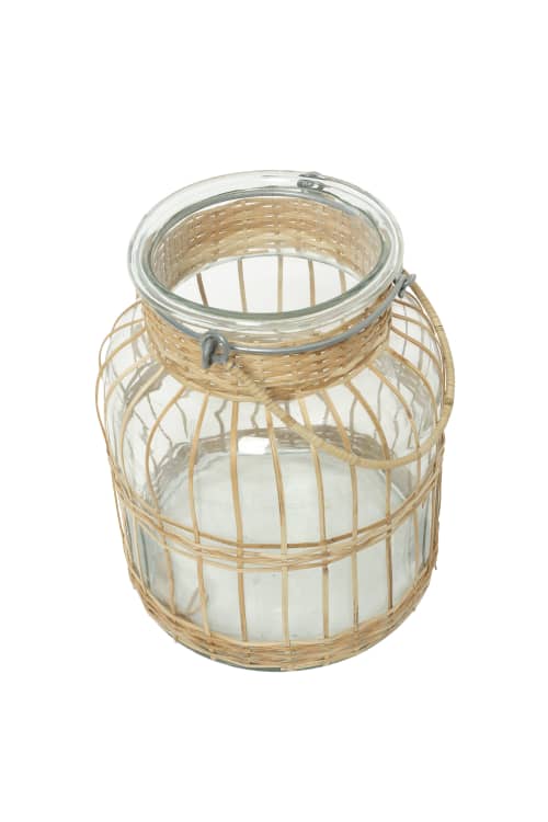 Handmade Natural Rattan and Glass Large Hurricane Candle Hol | Jug in Vessels & Containers by Amara. Item composed of glass compatible with boho and mid century modern style