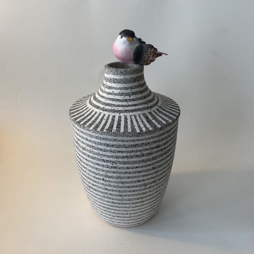 Two Black & White Striped Vases by Donna de Soto at shapiro joyal