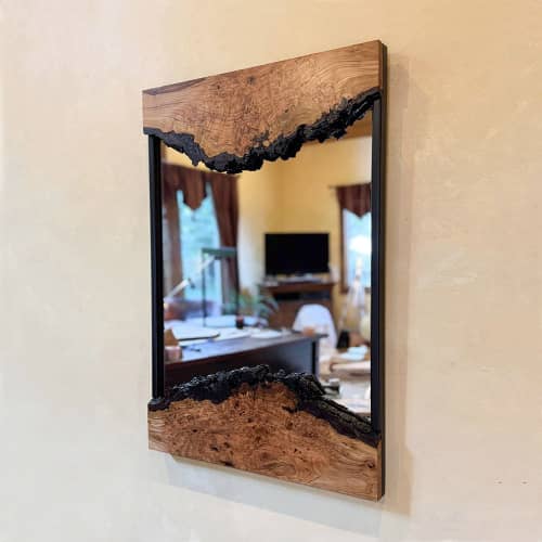 Eye-catching Live Edge Cherry Burl Mirror | Decorative Objects by thomas weber. Item made of wood with glass works with boho & country & farmhouse style