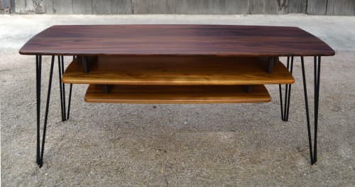 The Jetson's Coffee Table with dual suspended shelves | Tables by Handufactured by Brent Bond. Item in mid century modern or contemporary style