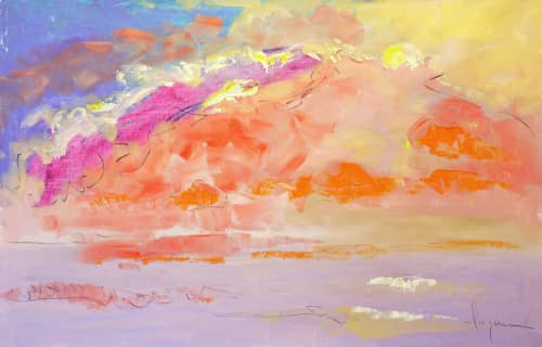 Effervescent Shimmering Sunrise Ocean Painting | Oil And Acrylic Painting in Paintings by Dorothy Fagan Fine Arts. Item composed of canvas compatible with mid century modern and contemporary style