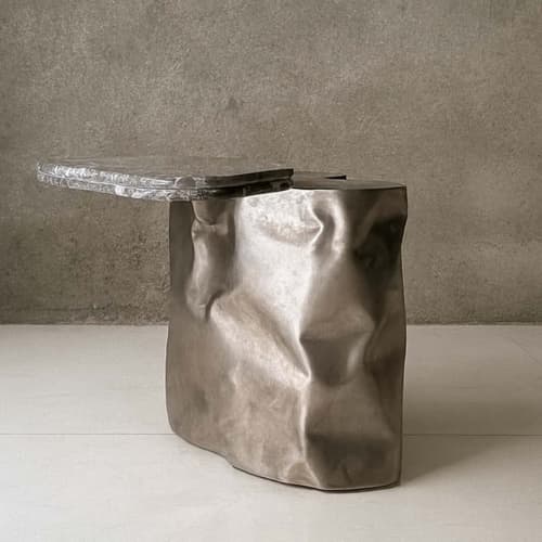 Marble & Steel Side Table — Colgado, Nitush Aroosh | Tables by Nitush Aroosh. Item composed of steel and marble in contemporary or eclectic & maximalism style