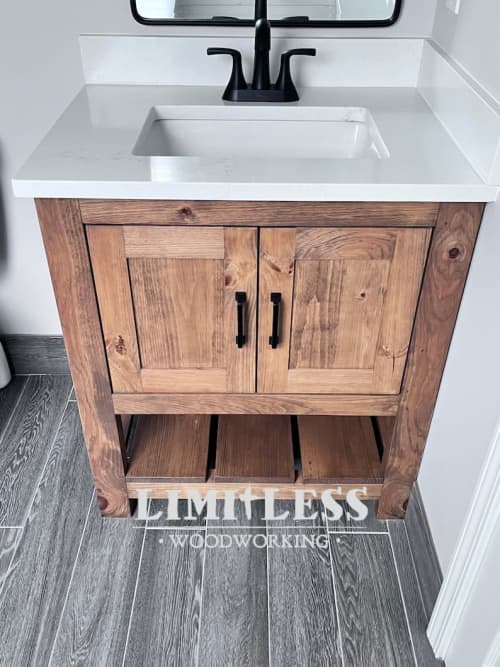 Model #1054 - Custom Single Sink Vanity | Countertop in Furniture by Limitless Woodworking. Item made of maple wood works with mid century modern & contemporary style