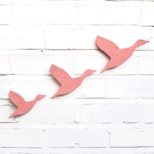 Flying Ducks Blush Pink Set of 3 | Art & Wall Decor by Elizabeth Prince Ceramics