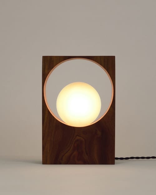 Minimalist Table Lamp - Gemma Sphere | Lamps by La Loupe. Item composed of walnut and brass in minimalism or contemporary style