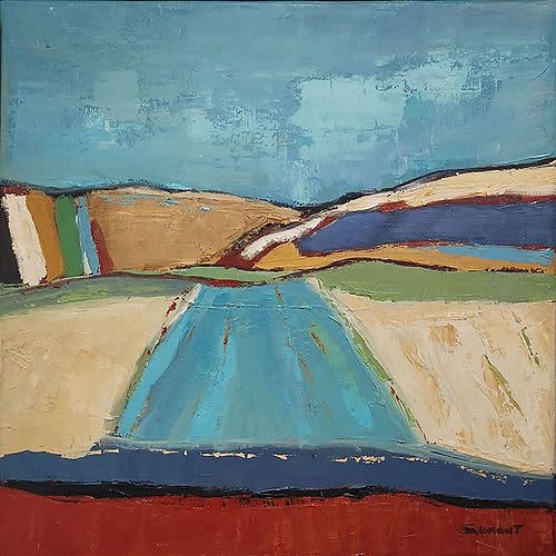 Blue landscape | Oil And Acrylic Painting in Paintings by Sophie DUMONT. Item composed of canvas in minimalism or contemporary style