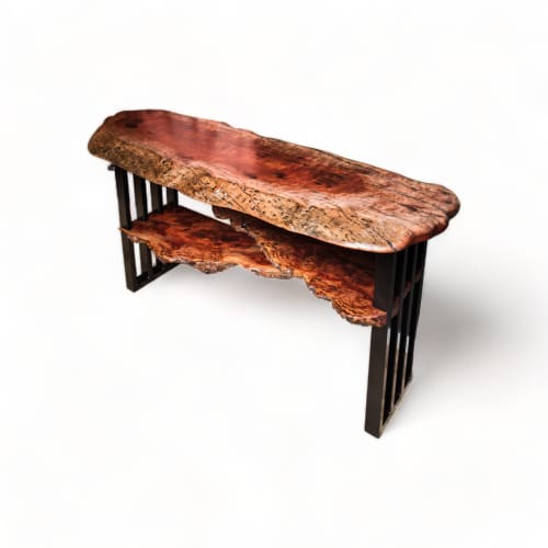 Red Gum Burl Live Edge Tiered-Shelf Console | Console Table in Tables by Lumberlust Designs. Item composed of wood & steel