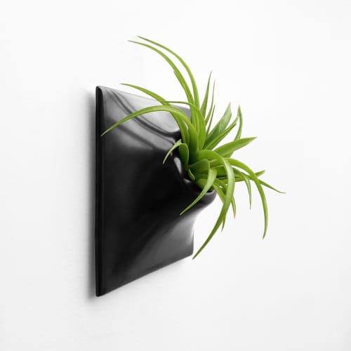 Node S Wall Planter, 6" Mid Century Modern Planter, Black | Plant Hanger in Plants & Landscape by Pandemic Design Studio. Item made of stoneware compatible with minimalism and mid century modern style