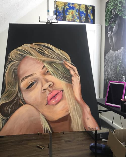 Nathania | Oil And Acrylic Painting in Paintings by AGONZA. Item composed of synthetic