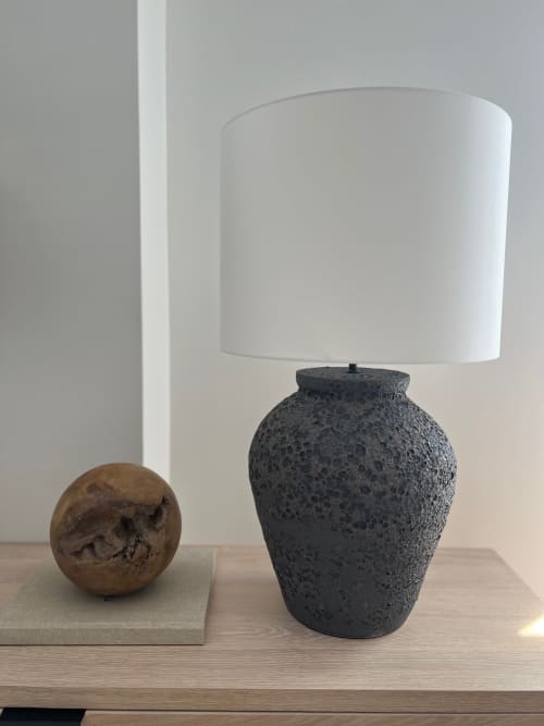 Magna handmade tall/wide table/floor lamp. | Table Lamp in Lamps by ENOceramics. Item composed of fabric and metal in contemporary or country & farmhouse style