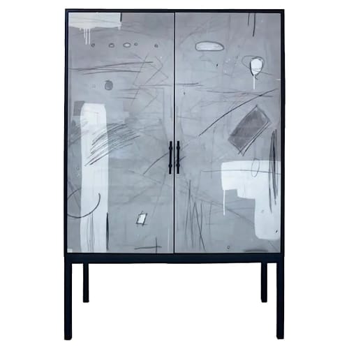 Abstract in White Armoire  Mixed-Media Artwork on Doors | Wardrobe in Storage by Morgan Clayhall Inc. Item compatible with minimalism and mid century modern style