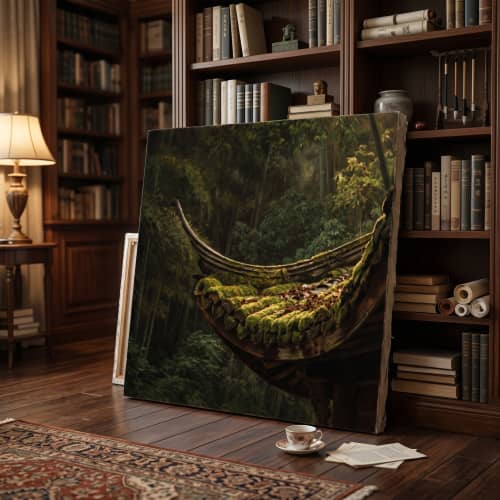 Silent Witness: Time and Serenity on an Ancient Eave | Oil And Acrylic Painting in Paintings by Dynasty Artisan. Item made of linen works with contemporary & japandi style