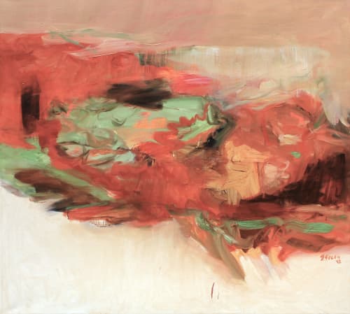 Large Abstract Landscape Oil Paining | Oil And Acrylic Painting in Paintings by Simona Gocan. Item made of canvas works with contemporary style